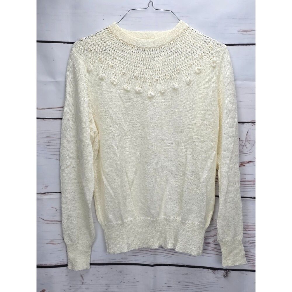 Vintage Coquette Dean's of Scotland LG Cream Pearl Flower Sweater‎ Acrylic EUC